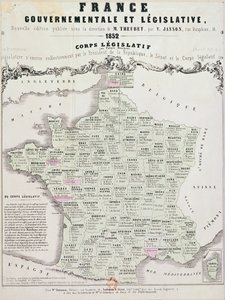 फ्रांस के सरकारी और विधायी मानचित्र, लेडोइन अन गेरेट, पेरिस, 1852 द्वारा मुद्रित